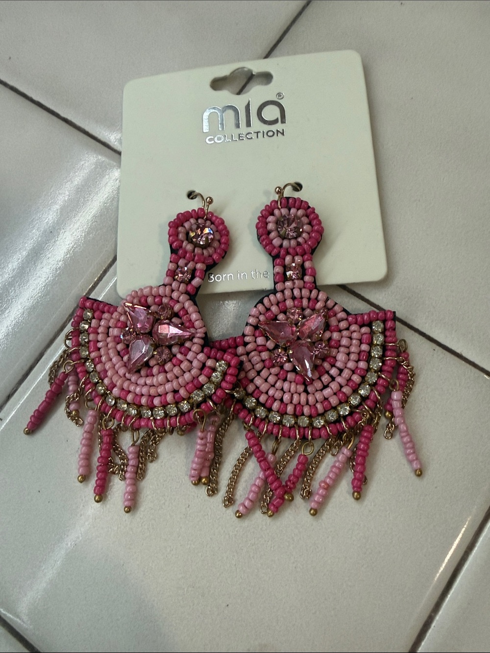 MIA COLLECTION Pink Beaded Fringe Statement Earrings